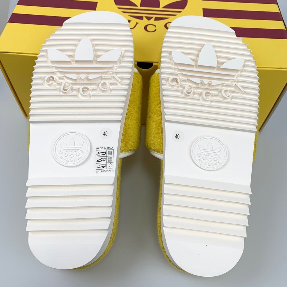 NIB Gucci x Adidas GG Platform Sandal Size 40 Slides Yellow - Picture 11 of 16